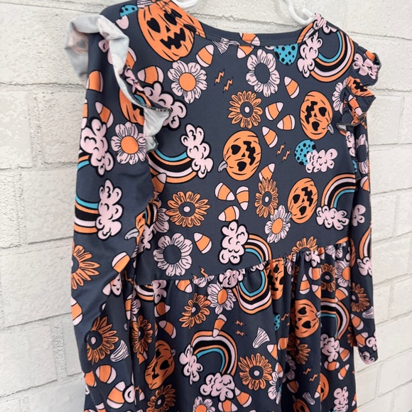 Girl’s Halloween Dress with Bow - Gray and Orange - Picture 7 of 8